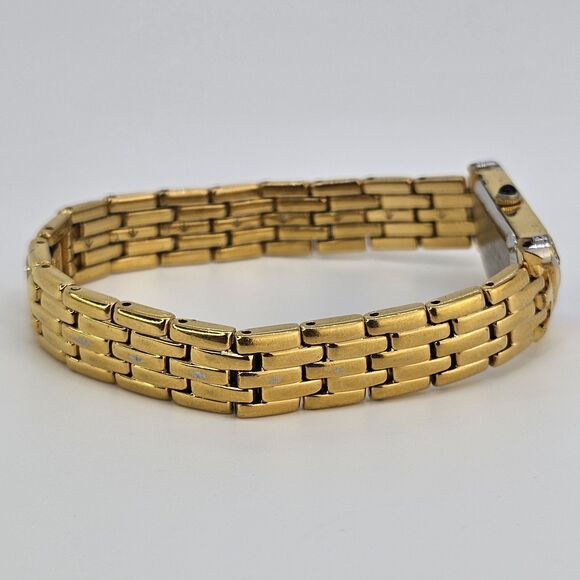 VTG Seiko Half Moon Women\'s Watch 14MM Black Dial Gold Band 6\